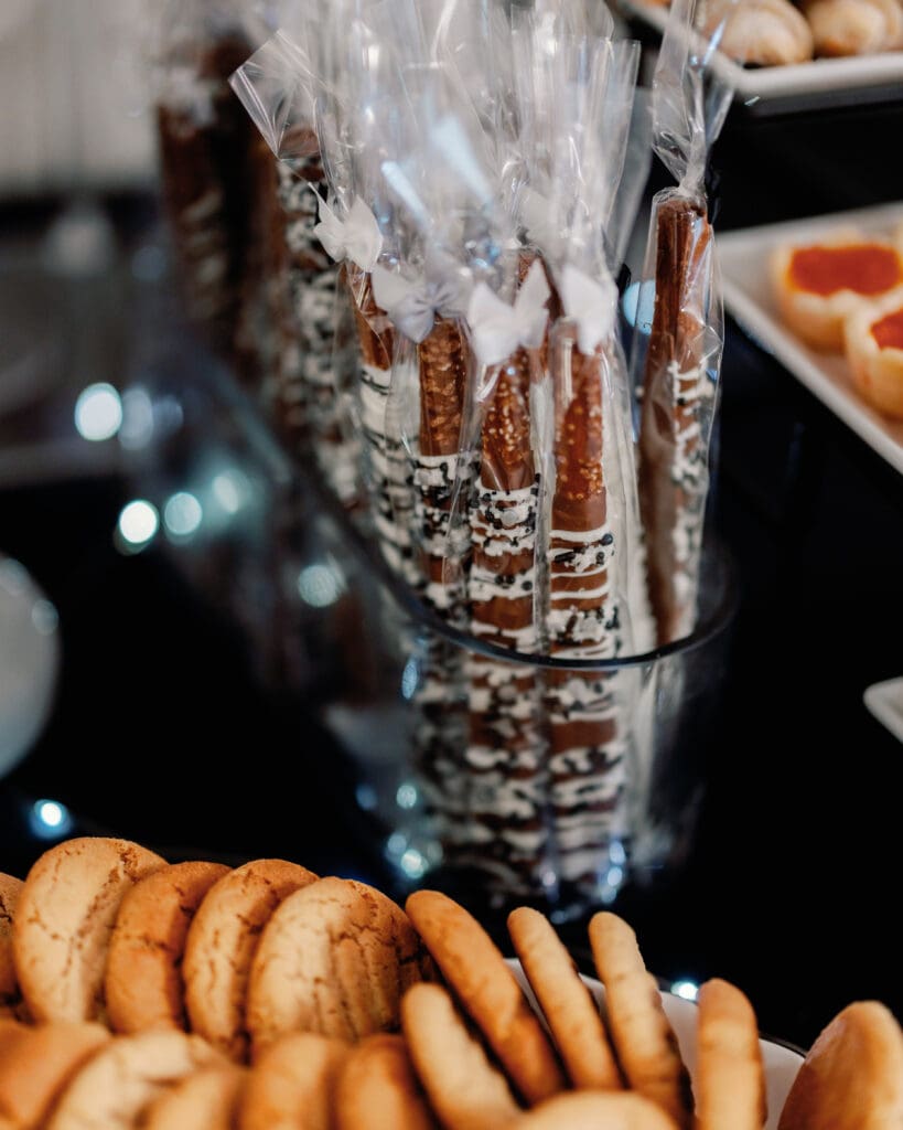 Cocktail hour drinks and appetizers close up