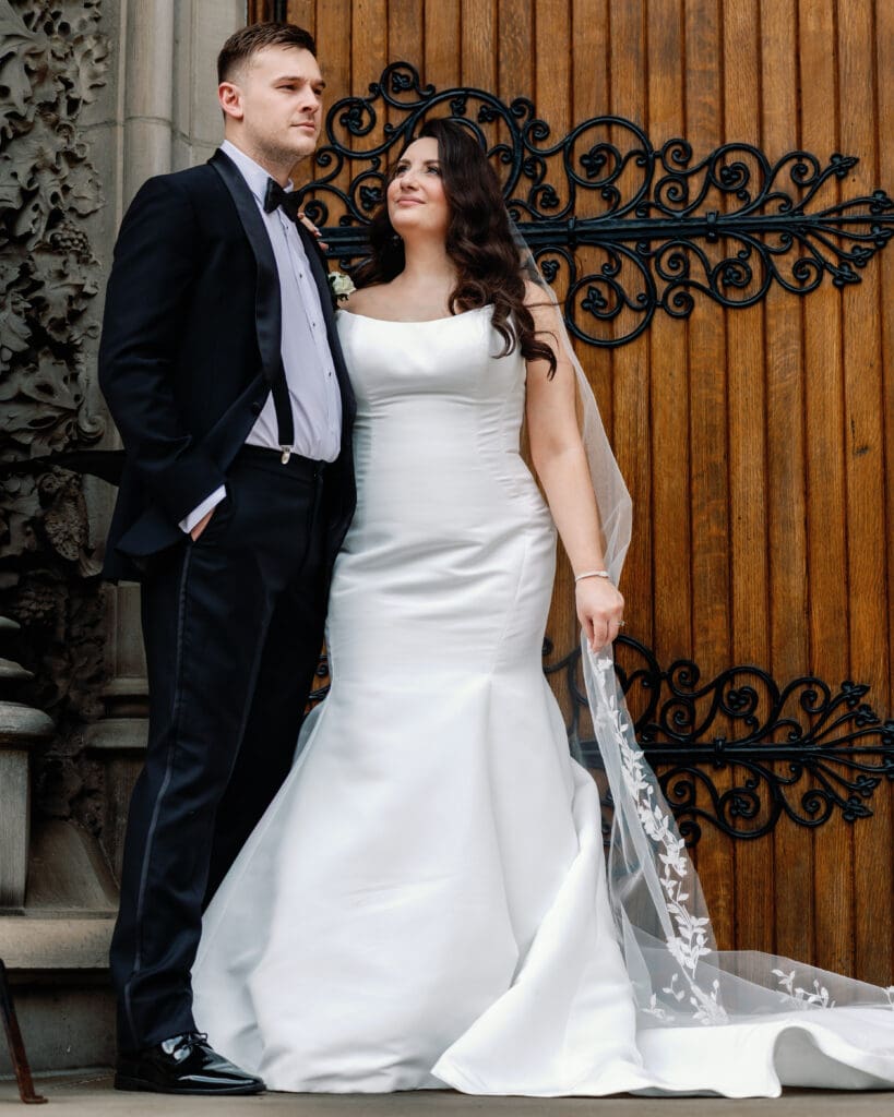 Bride and groom standing at altar after ceremony