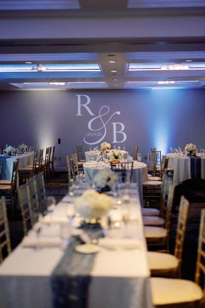 Elegant reception layout with long tables at Renaissance Hotel in downtown Pittsburgh